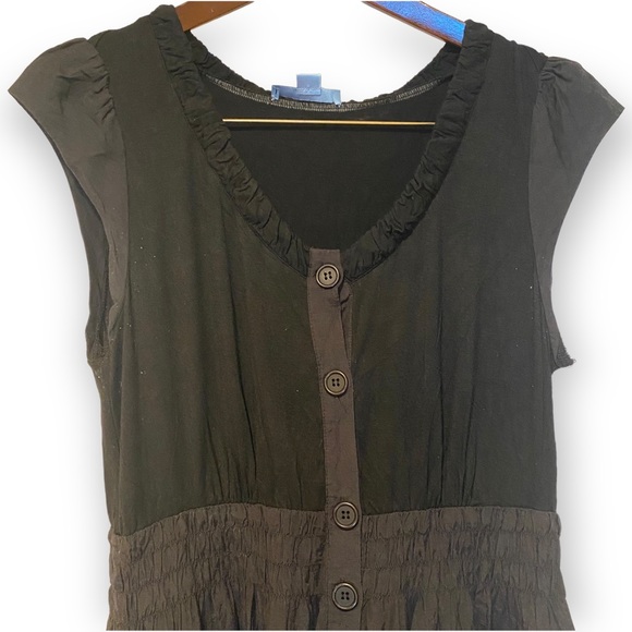 2for$35 Vintage Baia Black Midi Elastic Waist Buttoned Dress Size 8 - Picture 11 of 15